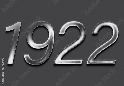 Chrome metal 3D number design of 1922 on grey background.