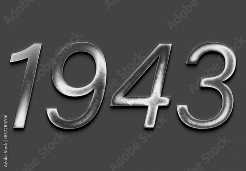 Chrome metal 3D number design of 1943 on grey background.