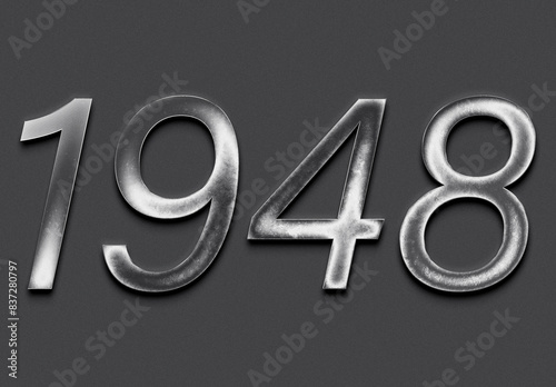 Chrome metal 3D number design of 1948 on grey background.