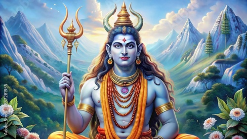Beautiful digital painting of lord Shiva with damaru on white background perfect for your artistic needs