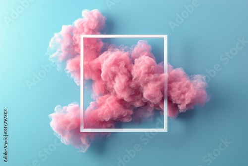 Pink Smoke Cloud Inside White Frame on Blue Background