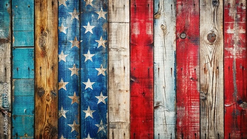 Rustic red, white, and blue wood background with a faded Americana feel
