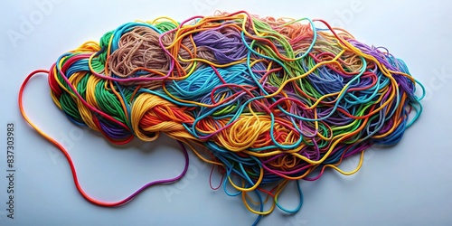 Colorful tangled threads forming a human brain