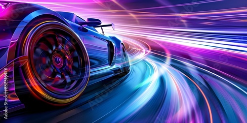 Focus on Car Wheels Racing on Track. Concept Car Racing, Wheel Focus, Speedy Action, Track Competition