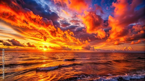 Fiery sunset over the ocean