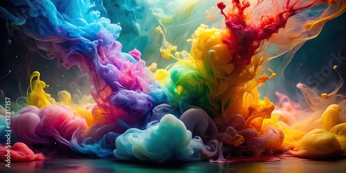Dynamic and colorful ink water creating artistic and abstract background