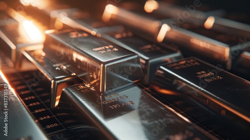 Silver bars placed against a backdrop of a financial stock price graph, symbolizing investment and wealth.
