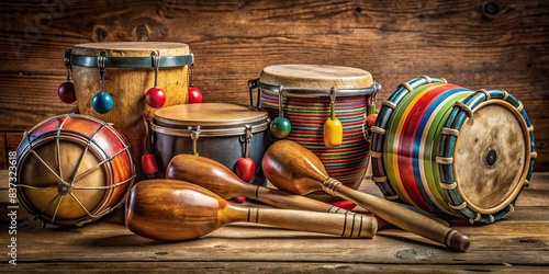 Image of traditional Cuban musical instruments such as maracas, bongos, and a trumpet