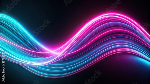 Luminous neon curves with pink and turquoise tones on black background