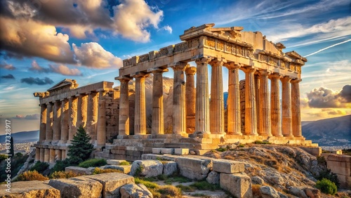 Ancient monument Acropolis of Athens in Greece with ruins and columns
