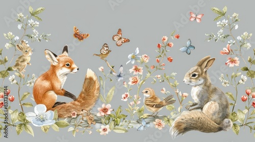 delicate and whimsical forest scene with animals wallpaper