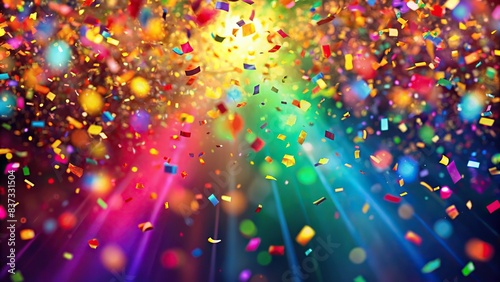 Multicolored confetti falling on a festive 4K abstract background