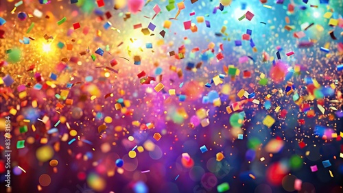 Multicolored confetti falling on a festive 4K abstract background