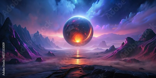 Abstract image of a glowing orb hovering in a surreal landscape, representing metaphysical inquiry and ontological exploration