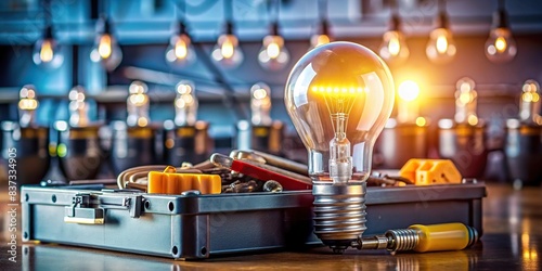 Innovative lightbulb moment above toolbox in a technology and engineering setting