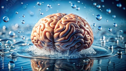 A close-up photo of a brain surrounded by water droplets, symbolizing the concept of nourishing and taking care of one's mental health