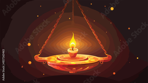Happy Diwali greetings. golden lamp hanging and gol