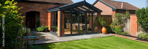 Modern orangery providing additional living space and connecting a home with the outdoors