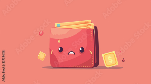 Leather wallet cartoon illustration with crying ges