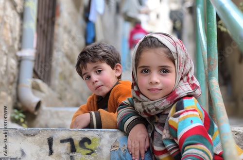 Palestinian children on stairs