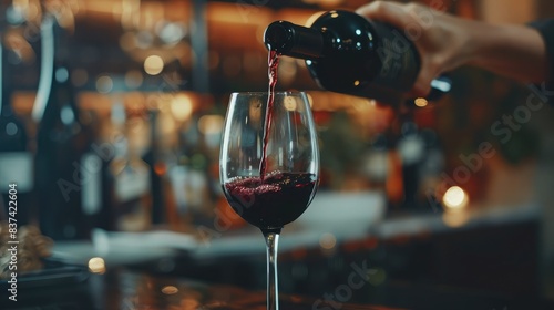 Woman hand elegantly pouring red wine into a glass, showcasing the perfect pour technique