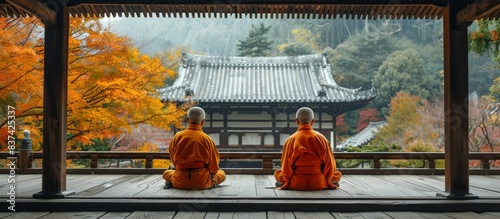 Buddhist Monk Teacher and Student in a Serene Temple