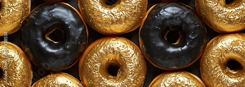 Gold and black donuts on black background