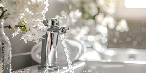 Water Flowing from a Tap. Morning Water Routine. Water Waste and Eco-friendly Design