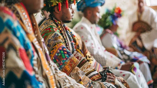 A traditional wedding ceremony showcasing the attire and rituals from two different cultures, symbolizing unity and cultural diversity.