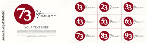 anniversary logotype set vector, red color circle for special day celebration