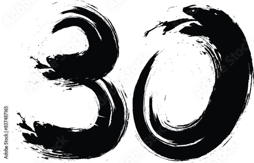 number 30 Brush strokes paint - number Vector paintbrush, 30 ,Number ,grunge brush freestyle font, designed using black and white handwriting line shape, logo, symbol, icon, graphic, vector.