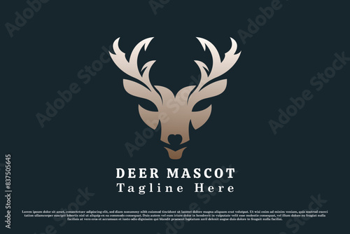 Deer head logo design illustration. Animal head silhouette stag reindeer horn elk fawn antelope antler. Simple minimal minimalist elegant luxury gradient icon symbol.