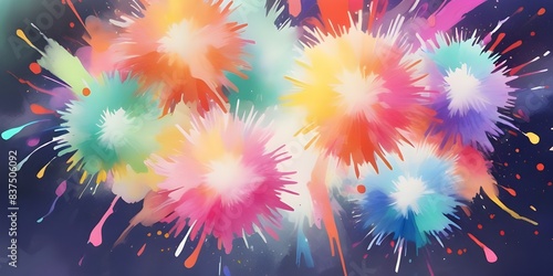 Colorful fireworks explosion watercolor painting