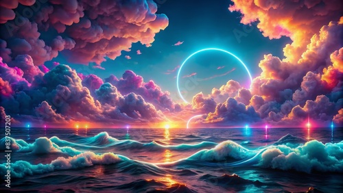 Tranquil Seascape With Vibrant Clouds And A Glowing Moon