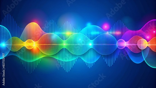 Colorful speech bubbles and abstract waveform patterns on a bright blue background, conveying dynamic communication and online messaging concepts.