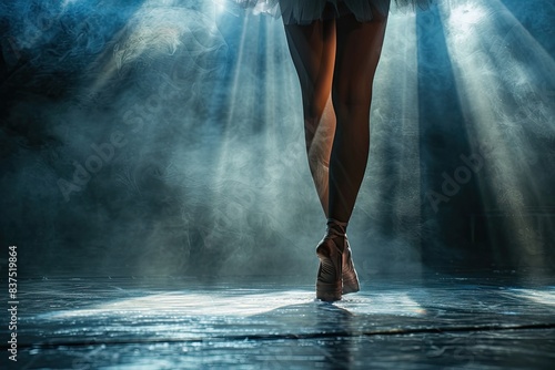 Ballet Dancer on Stage in Spotlight with Dramatic Lighting and Smoke Effects