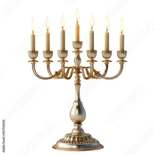 Elegant vintage candelabra with six lit candles, perfect for classic decor and ambient lighting on special occasions. transparent backgrounds