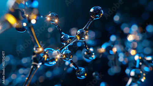 3D render of an organic chemistry reaction carbon chains illuminated showcasing close up molecular interactions in vibrant detail