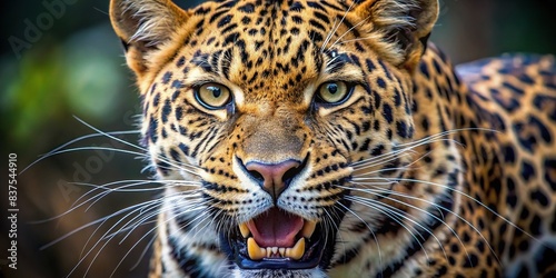 Close up portrait of a fierce and roaring leopard