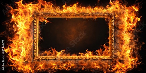 background with mockup of burning frame, depicting the consequences of carelessness with fire
