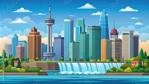 Niagara Falls Ontario skyline with flat design