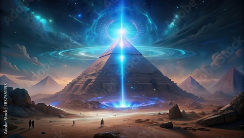 Ancient Egyptian pyramid with a glowing extraterrestrial presence