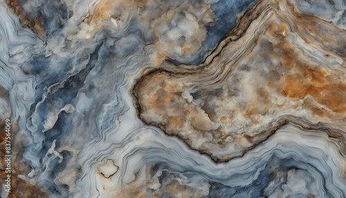Patterned blue and brown marble surface, with a unique blue and brown marble orb