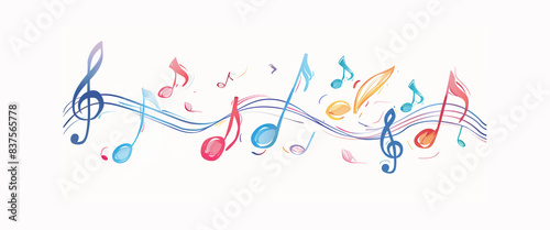 Festival de musique, fête de la musique, 21 juin, Icône colorée avec des notes isolées sur fond blanc, une portée musicale et une clef (clé) de sol