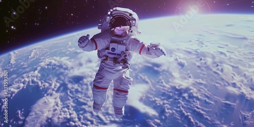 Astronaut floating in the depths of outer space - exploring the galaxy and universe in a space suit
