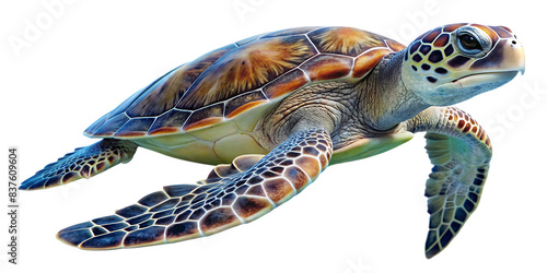  Sea turtle isolated white background PNG. AI GENERATED