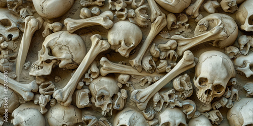 Scattered Assorted Human Vintage Dirty Bones For Background Created Using Artificial Intelligence