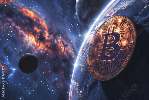 bitcoin in space, cover background design