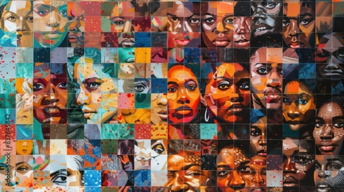 A mosaic of diverse faces celebrating Juneteenth, leaving space for a headline. 