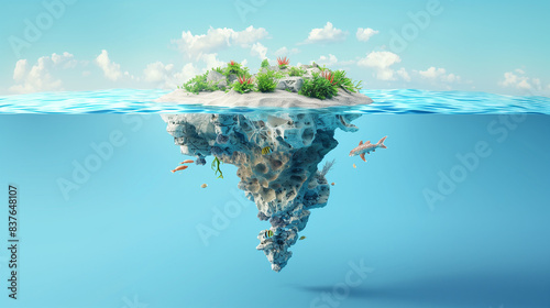 illustration with cut of the ground tropical island in the sea